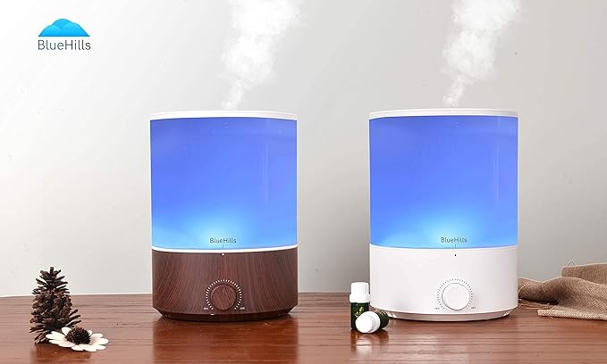 BlueHills Premium 4000 ml XL Essential Oil Diffuser 4L 4 Liter 70 Hour Run Humidifier Aromatherapy 1 Gallon Big Capacity High Mist Output for Extra Large Room Home Mood Lights Dark Wood Grain E402