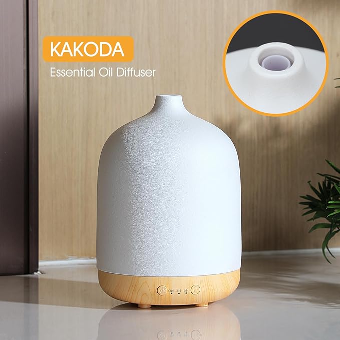 Ceramic Essential Oil Diffusers for Home, Decorative Bedroom Aromatherapy Scent Air Diffuser Ultrasonic Aroma Defusers 250ml with Timed-White