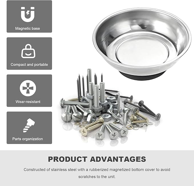 2 PCS Magnetic Tray Holders, Stainless Steel 3 Inch Round Trays Metal Parts Holder with Strong Magnet, Heavy Duty Thickened Trays for Screws Bolts Nuts Washers Pins