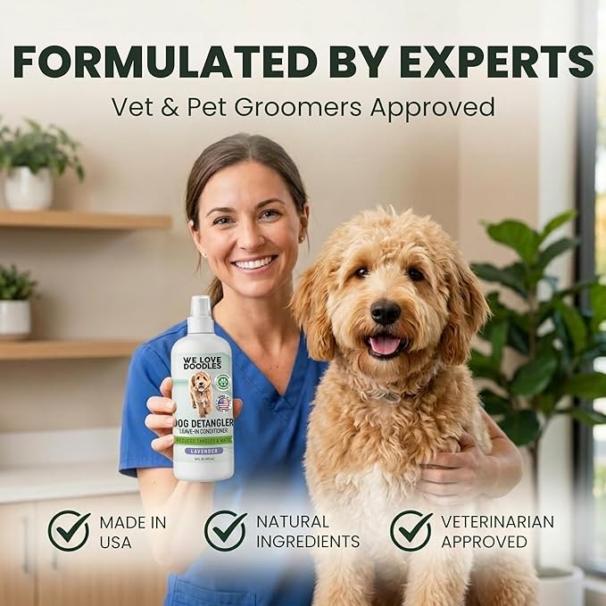 We Love Doodles Dog Detangler Spray - Leave-in Conditioner for Dogs - Dog Detangling Spray - Dematting Spray for Dogs - Tangle Remover - Made in The USA (Lavender)