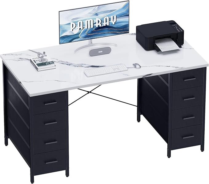 Pamray 47 Inch Computer Desk with 8 Fabric Drawers for Home Office Work | Ample Storage, Space-Saving, Suitable for Home Office Bedrooms Dorm Living Rooms for Study, Writing, Work