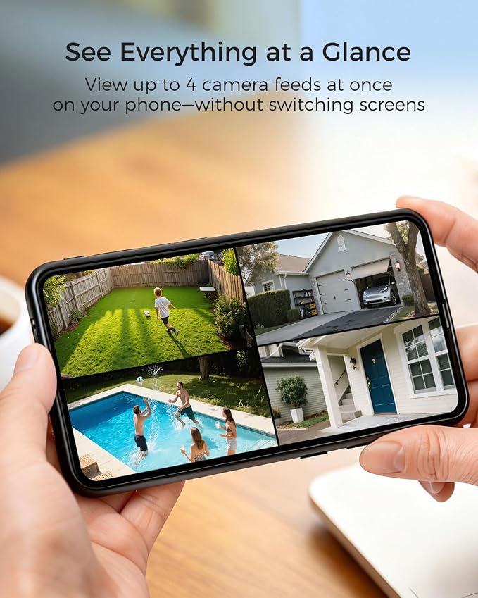 MUBILIFE 4K Ultra HD Solar Security Cameras Wireless Outdoor, No Subscription Required, Home Security Cameras System with 360�� Auto Tracking, Color Night Vision, 2.4&5GHz WiFi, Easy Setup, 4-Cam Kit