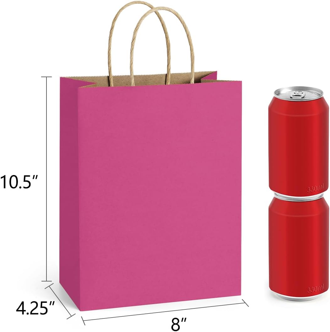 Medium Gift Bags with Handles 8x4.25x10.5 Inch Pink 25 Pack