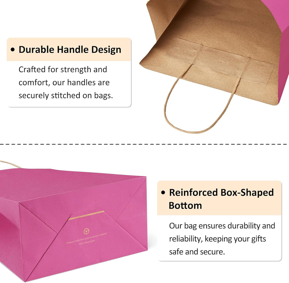 Medium Gift Bags with Handles 8x4.25x10.5 Inch Pink 25 Pack