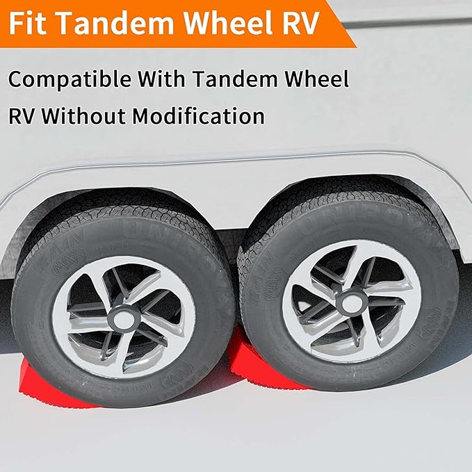 OULEME RV Leveling Blocks, Camper Leveler, 2 Packs for Dual Axle Tandem Wheel Travel Trailer Motorhome, Include 2 Curved Leveler Ramp, 2 Chock, 2 Rubber Mat, 1 T Bubble Level, 1 Storage Bag