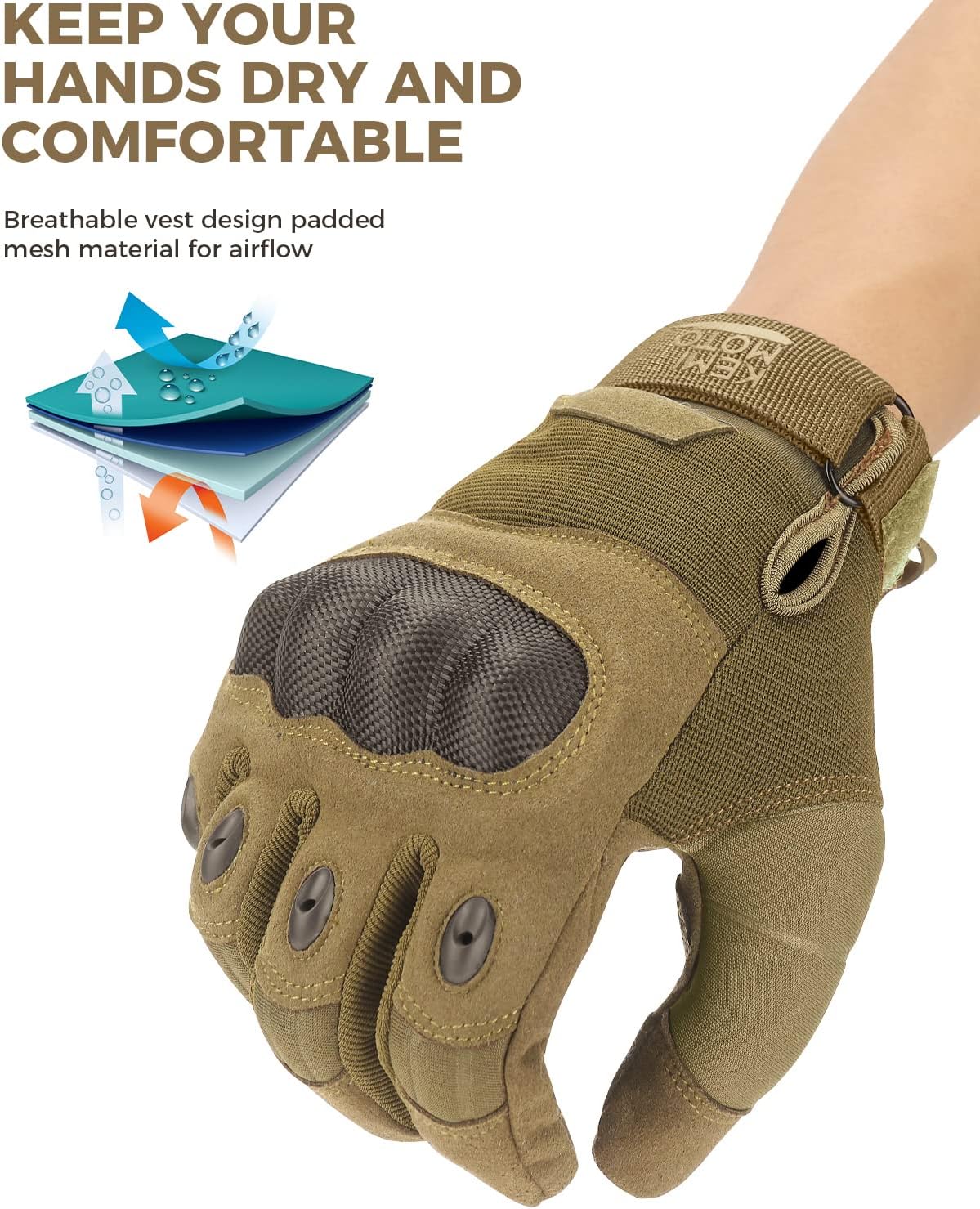 KEMIMOTO Tactical Gloves for Men, Touchscreen Motorcycle Gloves with Hard Shell & Palm Padding for Sports Motorcycle Cycling Tactical Airsoft Paintball Hunting Hiking Camping Climbing