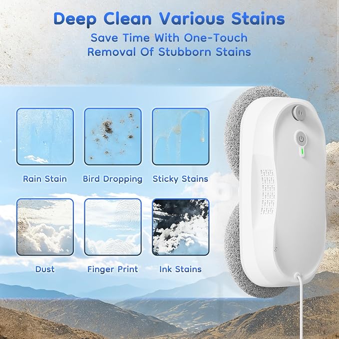 2026 Updated Window Cleaning Robot - Enhanced Battery, Max 6400Pa, Path Planning, Anti-Slipping, Edge Detection, Window Cleaner Robot for High-Rise Windows (2 pairs of nozzles, 10 cloths) (White)