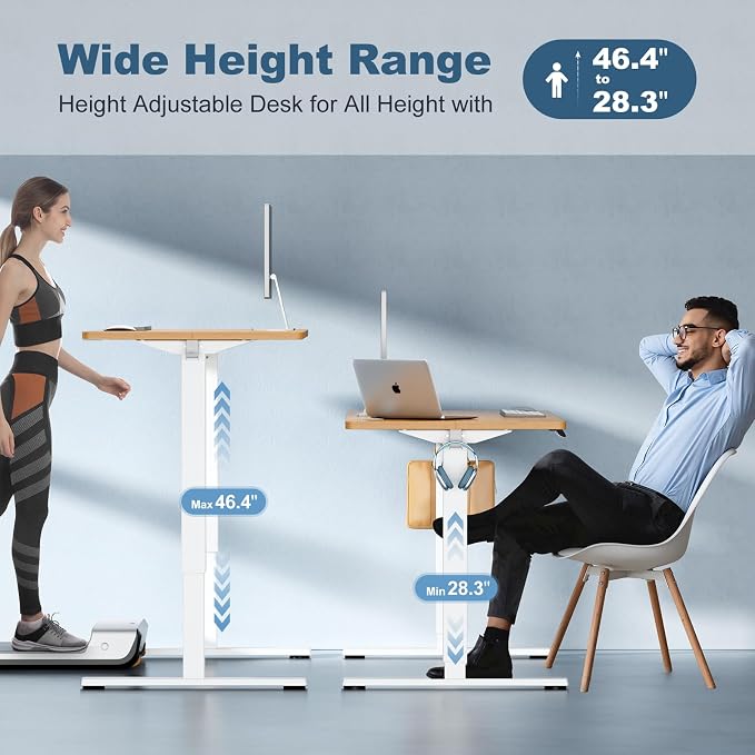 DUMOS 48 Inch Electric Standing Desk, Memory Adjustable Home Office Desk | Sit Stand Up Desk for Work Home Office,Adjustable Desk, Rising Computer Table with Splice Board,Cable Management,Hook,Oak