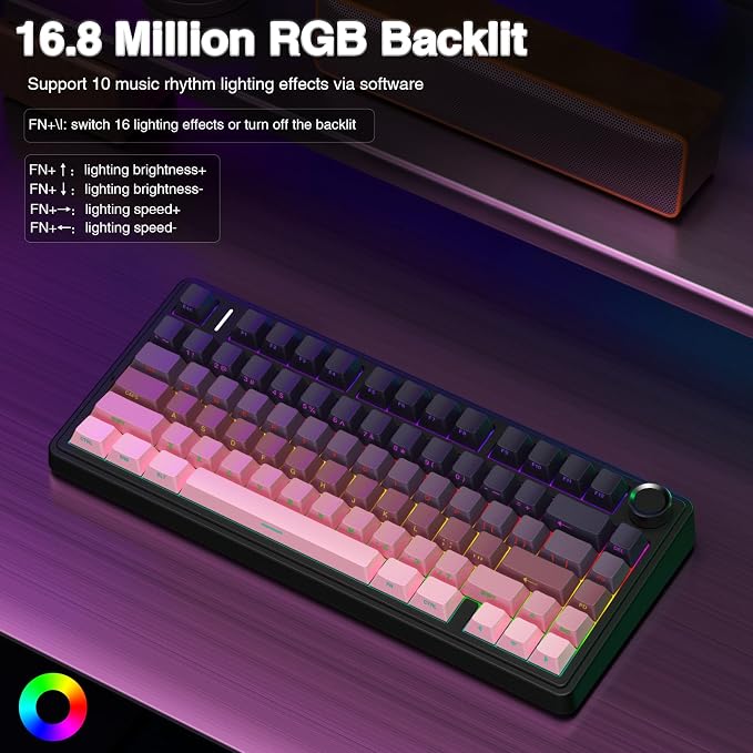 AULA F75 Pro Wireless Mechanical Keyboard,75% Hot Swappable Custom Keyboard,RGB Backlit,Pre-lubed Reaper Switches,Side Printed PBT Keycaps Mechanical Gaming Keyboards, Pink&Black