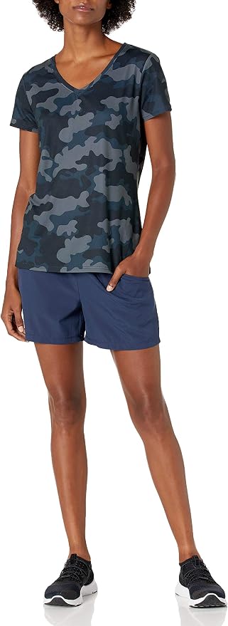 Amazon Essentials Women's Active Quick Dry Tech Stretch Short-Sleeve V-Neck T-Shirt (Available in Plus Size), Pack of 2