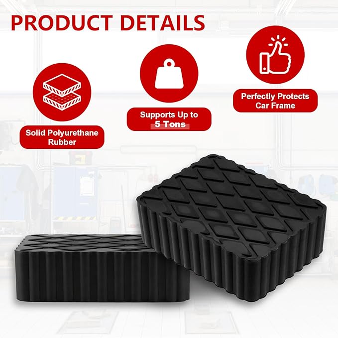 4 Pack Solid Floor Jack Rubber Blocks Pad, Universal Non-Slip Jack Lift Pads for Cars, SUVs and Light Trucks, 12000lbs Loading Capacity, 6-3/8" x 4-3/4" x 2"