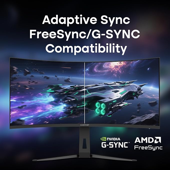 Amzfast 34 Inch Curved Monitor 240Hz UWQHD (3440x1440) Gaming Monitor, 1ms G-SYNC Compatible, 1500R, PIP/PBP, HDR400, 96% DCI-P3, Tilt/Swivel/Height Adjustable, TÜV Rheinland, HDMI 2.1, AMZG34C8 Pro