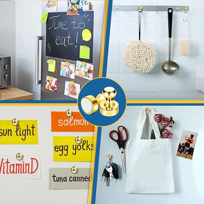 LOVIMAG Fridge Magnets 25Pcs, Magnet for Refrigerator Whiteboard, Gold | Small Strong Neodymium Metal Cute Push Pin for Classroom, Kitchen, Accessories Decorative, Office, Calendar
