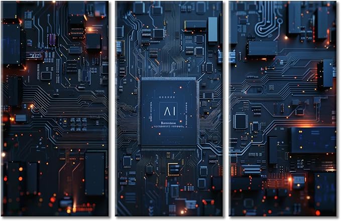 3 Panel Canvas Prints Wall Art Circuit Board Pictures Pictures Frame Wall Decor Advanced Electronic Circuit Network Home Office Bedroom Decorations Framed Ready to Hang (42"Wx28"H)