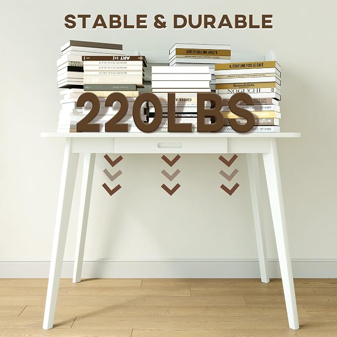 IOTXY Small Writing Desk with Hutch - 39.4" Work Computer Study Table | White , Storage Drawer, Space-saving for Home and Office, with Bookshelves