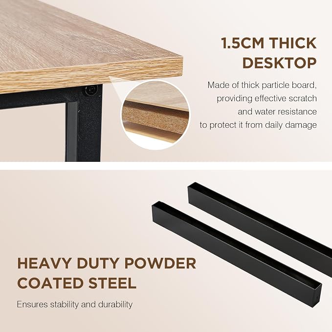 PayLessHere | 47 Inch Computer Desk | Nature | Sturdy Office Desk | Metal Frame, Adjustable Feet | Water-Resistant, Scratchproof Surface | Writing Table for Home Office or Study | Pack of 1
