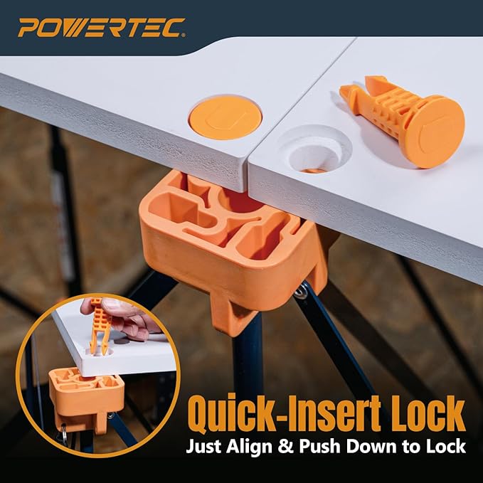 POWERTEC 72311 Arachni-Flex Portable Workbench - 24" x 48" PVC Waterproof Foldable Tabletop w/Pre-drilled Dog Holes & Quick-Insert Locks and 2x4ft Collapsible Workstand 2500 lbs Capacity