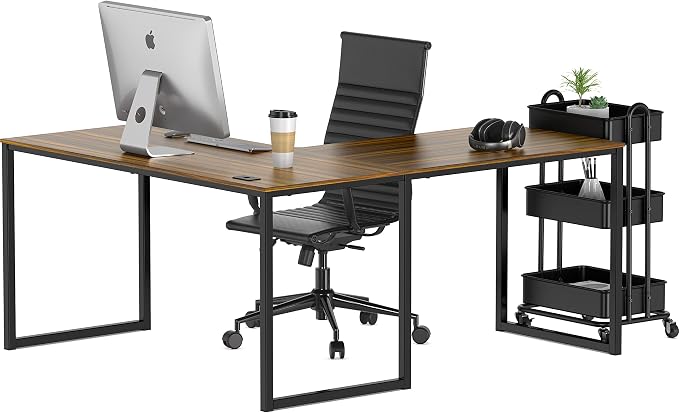 SHW Mission 55 x 60 L-Shape Home Office Computer Desk, Walnut | Reversible Desktop Design
