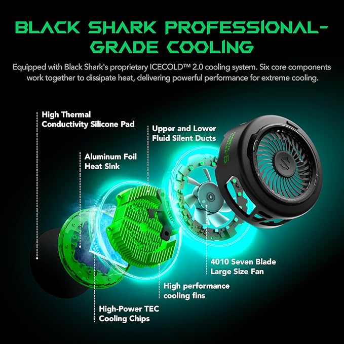 Black Shark FunCooler 6 Magnetic Cell Phone Cooler for Gaming, Portable Mobile Phone Cooling Fan with RGB Light, App-Controlled Cellphone Radiator for iPhone Magnetic Series/iPad (Black)