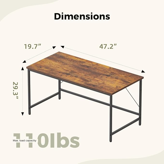 Mericonia 48x20 Inch Computer Desk, 0.6" Thick Small Office Table | Modern Simple Style, Small Study & Writing Table for Home Bedroom Work, Brown