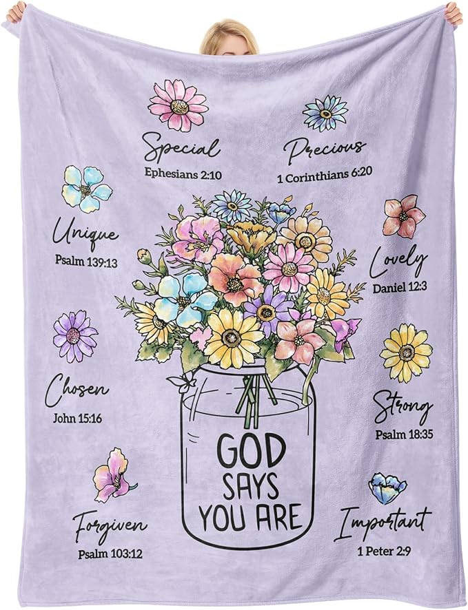 Christian Religious Gifts for Women, Lilac Purple Birthday Gifts for Women | Christmas Baptism Confirmation Spiritual Jesus blanket Gifts for Girls Sister Daughter Girls Mom, Throw Blankets 60''x 50''
