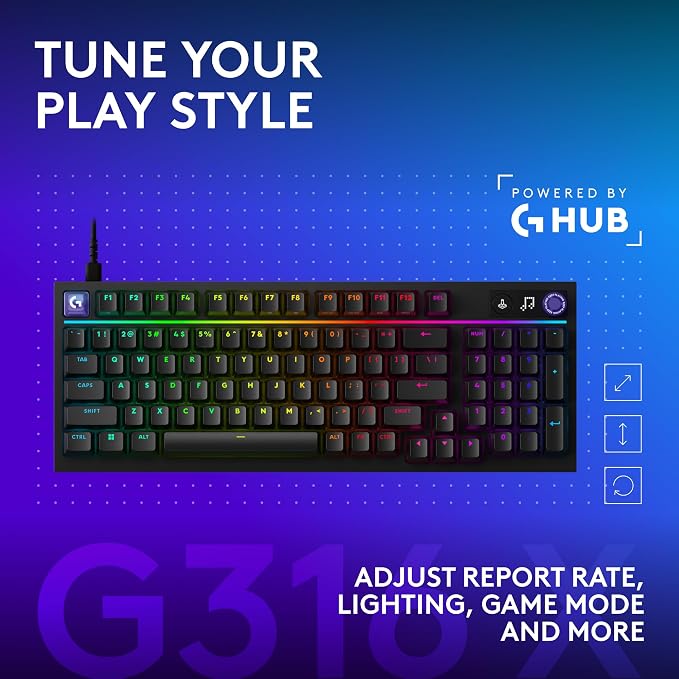 Logitech G316 X 98 Mechanical Gaming Keyboard (Linear) - Black | Hot-Swappable Linear Mechanical Switches, Gasket Design, PBT Keycaps, <8Khz, LIGHTSYNC RGB, Dot-Matxix LED Display, USB-C