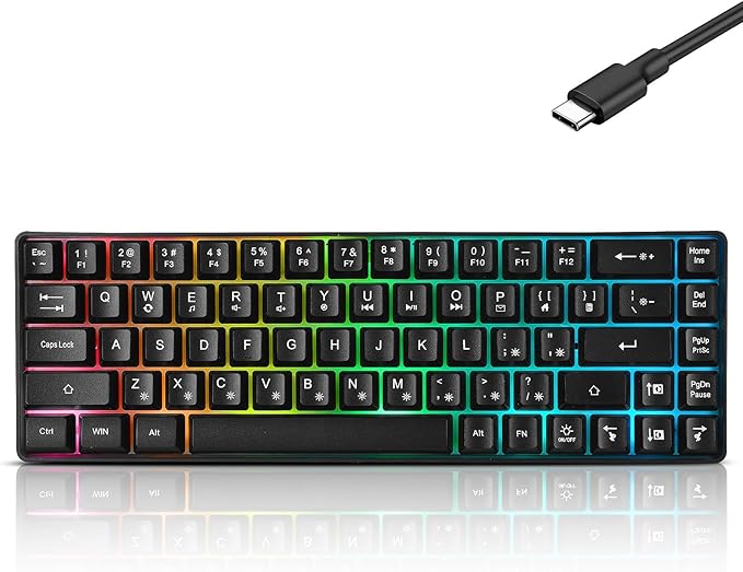 Guiheng Wired Portable 60% Mechanical Feeling Gaming Keyboard,RGB LED Backlit Compact 68 Keys Mini Wired Office Keyboard with Red Switch for Windows Laptop PC Mac - Black