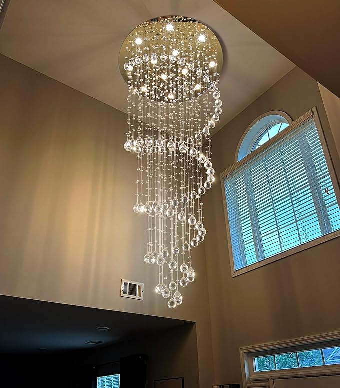 LED High Ceiling Chandelier Crystal Chandeliers Light Fixtures with Dimmable Light Bulbs Gold Living Room Foyer Chandelier Modern Pendants Lights for Entryway Staircase Gold
