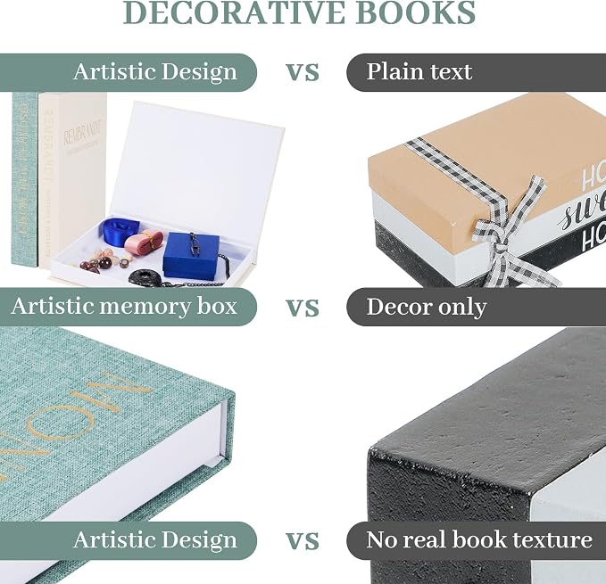 Decorative Books Set of 2 - Linen Storage Boxes & Decorative Fake Books | Photo & Keepsake Storage Box for Home Decor | Coffee Table, Bookshelf & Aesthetic Shelf Decor