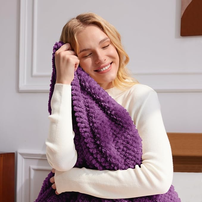 Whale Flotilla Soft Fleece Queen Size Bed Blanket, Purple | 90x90 Inch, Suitable for Bed, Fluffy Fuzzy Jacquard Blankets for All Season, Lightweight and Cozy