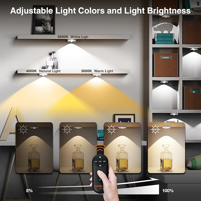 Puck Lights with Remote Control Rechargeable,Wireless Under Cabinet Lighting,2000mAh Battery Operated Tap Push Touch Light,Stick On Lights for Counter,Shelf,Bookcase (White, 5 Pcs)