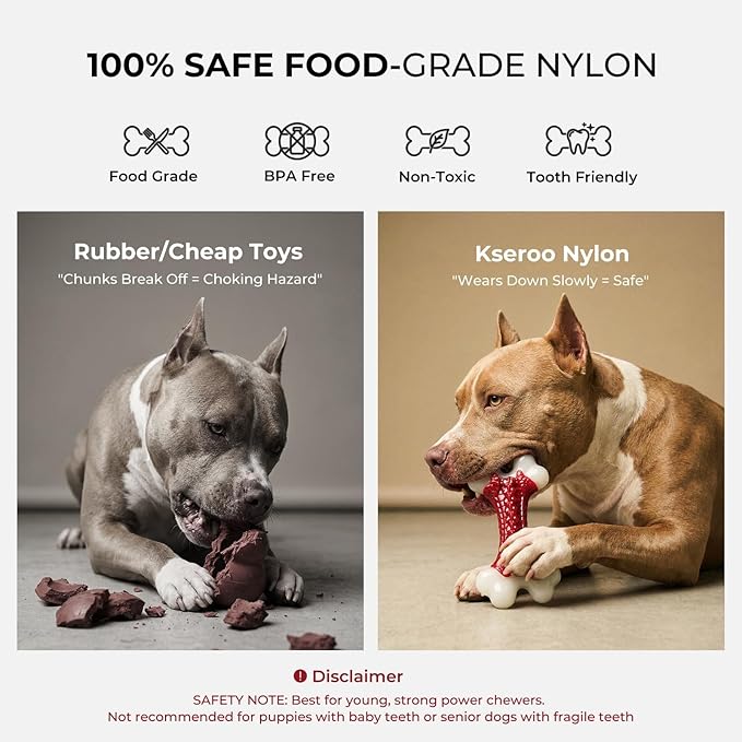 6-Pack Indestructible Dog Toys for Aggressive Chewers: Beef Flavored Hard Nylon Bone Chew Toys, Tough Dog Chew Toys for Large Dogs, Dog Toys to Keep Them Busy for Medium Large Breed, Red