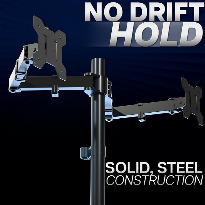 VIVO Dual Monitor Desk Mount, Heavy Duty Fully Adjustable Stand, Fits 2 LCD LED Screens up to 32 inches and 22 lbs Each, Black, STAND-V032