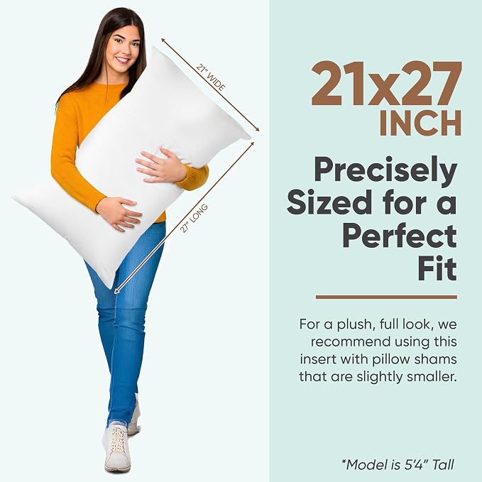 Pillowflex Synthetic Down Pillow Insert 21x27 in - Karate Chop Pillow | Oversized Standard Sham Form, Plush Polyester Cotton Blend, Cloud-Like Comfort, Clump-Resistant Fill, Smooth Elegant Finish
