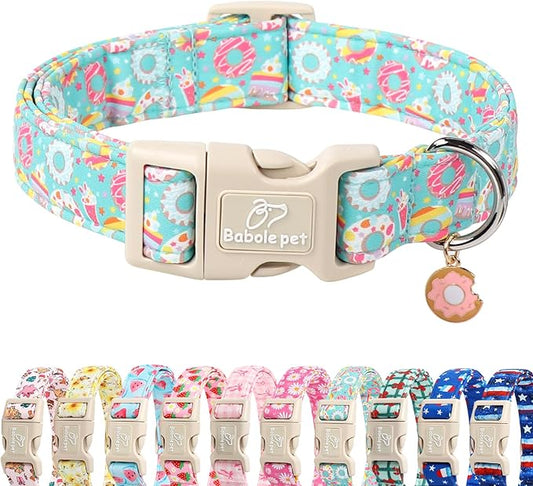 Adjustable Summer Dog Collar, Cute Mint Dessert Dog Collars for Medium Dogs, Lightweight Quick-Release Buckle Collar for Boy&Girl Dogs M
