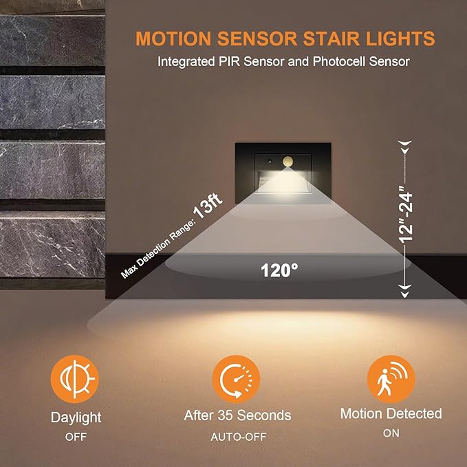 Horizontal LED Step Lights, Motion Sensor & Dusk to Dawn, IP65 Waterproof, 3000K-5000K Adjustable, 3W 120V Bronze Stair Lights Tread Lighting Indoor Outdoor, ETL Listed - 8PK