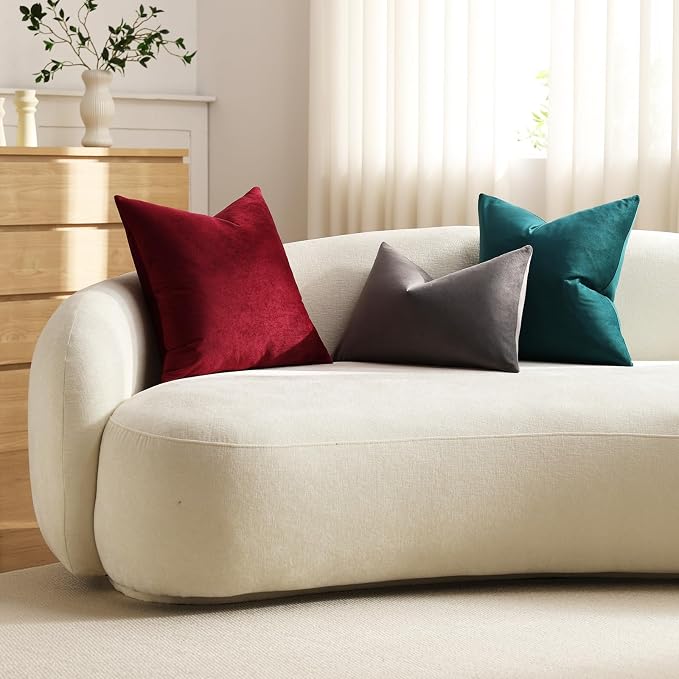 Euro Sham Covers 24x24 Wine Red: Pack of 2 Cozy Soft Velvet Square Modern Luxury Decorative Throw Pillow Cases for Christmas Sofa Couch Living Room Bed Home Decor
