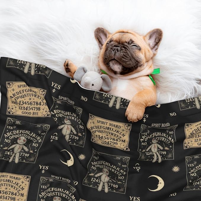 Two Sided Pet Cuddler Blanket for Anxiety Calming, Spirit Board with A Voodoo Doll Occultism Set, Reversible Plush Design with Bubble Dot Pattern Provides Familiar Surface Anywhere