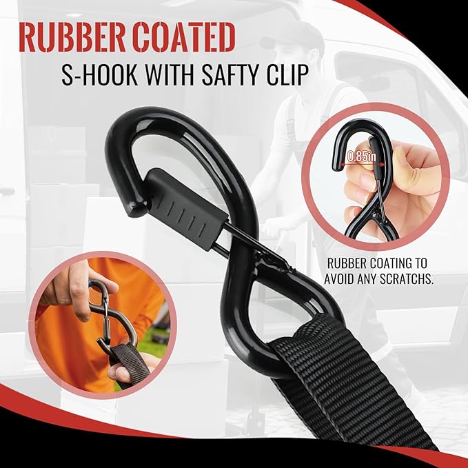 TLGREEN Retractable Ratchet Straps,Black,4 Pack,1” x 10’1650lb Break Strength Heavy Duty Auto Self Retracting Tie Down Straps for Truck, Cargo, Motorcycle, ATV, UTV,Boat