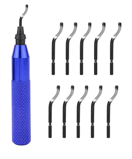 Hand Deburring Tool Kit Set- Practical for Cutting Deburrs Wood, Plastic, Aluminum, Copper and Steel (Blue, 10pcs)