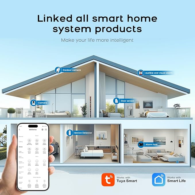 PGST Alarm System,Wireless Home Security Systems with Door Open Alarm Sensors,Motion Sensors,Loud Siren,Remote,Compatible with Alexa&Google for Villa,Apartment,Cabage,No Contract Fee (A108F-US-A)