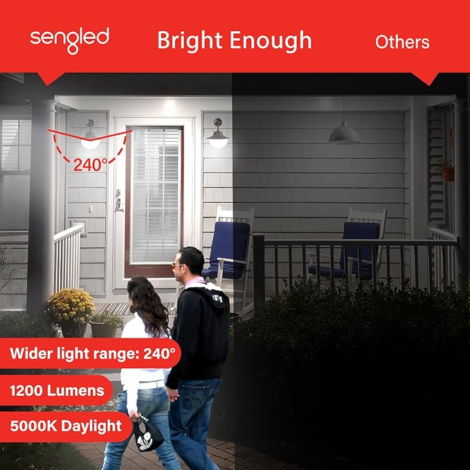 Sengled Dusk to Dawn LED Outdoor Light Bulb, 75 Watt Equivalent, 1200 Lumens, 5000K Daylight LED Light Bulb, Automatic On/Off Sensor Light Bulb for Porch Garage Lighting, 3 Pack