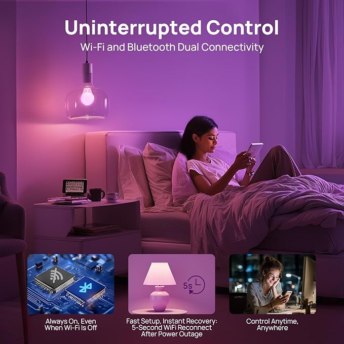 Linkind Smart Light Bulbs, Work with Alexa, Google Home, AiDot | Led Color Changing Light Bulb RGBTW, 2.4G WiFi+Bluetooth, 104 Preset Scene, Music Sync, DIY, Dotis, A19 E26, 60W 800LM, 6Pack