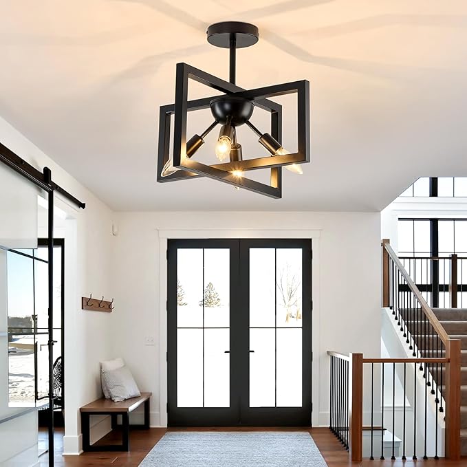 ZGLAOJT 4-Lights Ceiling Light Fixture Modern Black Semi Flush Mount Ceiling Lighting Matte Chandelier for Bedroom Kitchen Foyer Hallway Living Room Farmhouse
