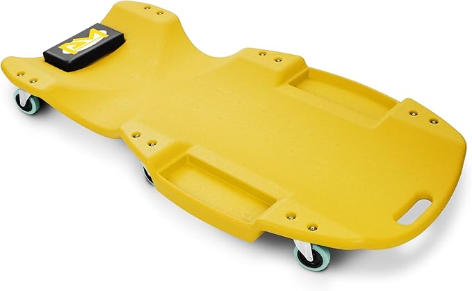 PM PERFORMOTOR Inches Heavy-Duty Low-Profile Roller Automotive Creeper with Padded Headrest, Yellow, PM-TOL-CPC48-YL
