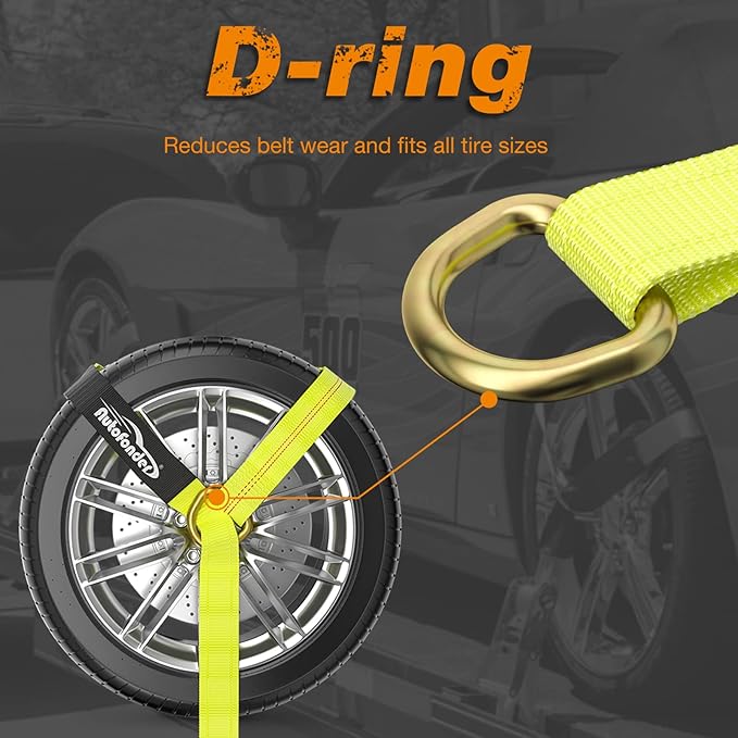 Tire Tie Down Straps with Swivel J Hook-10,000lbs Break Strength-2" x 10ft Heavy Duty Wheel Straps for Car,Trailer, SUV-4 Pack Side by Side Tie Downs with Storage Bag