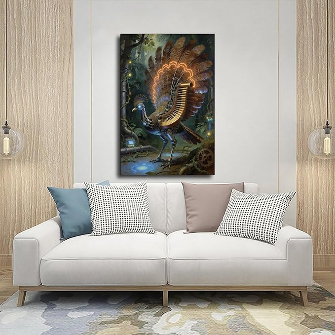Framed Mechanical Fantasy Wall Art for Living Room TV Wall Vintage Steampunk Aesthetic Home Decor 12x18inch(30x45cm)