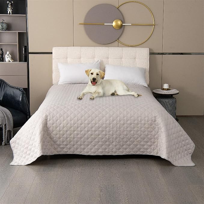 GIBZ Waterproof Dog Bed Cover Anti Slip Pet Furniture Protector Blanket Washable Thick Quilted Mat, White, 101.6x127cm