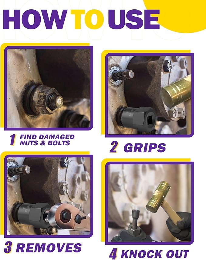 9PCS Bolt Extractor Kit Heavy Duty, 1/2" Drive Impact Lug Nut Remover Tool, Nut Extractor Set Large Size 17-27mm For Removing Stripped, Damaged, Rounded off and Rusted Nuts, Bolts, Studs
