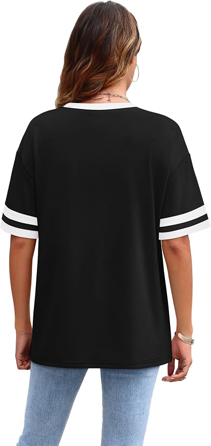 WIHOLL Womens T Shirts Loose Fit Short Sleeve Tees Crew Neck Color Block Summer Tops 2026 Fashion